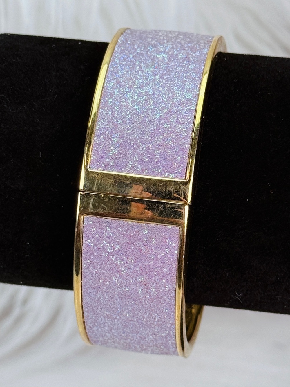 Vintage goldtone with purple sparkle bangle cuff bracelet